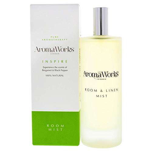 Aromaworks Inspire Room Mist - Helps To Combat Mental Fatigue - Soothes Your Mind And Calms Your Nerves - Warm Aroma Combines Top Notes Of Spicy Black Pepper And Freshness Of Lime - 3.38 Oz Room Spray