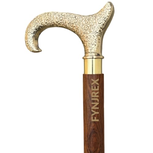 FYNJREX Derby Canes and Walking Sticks with Brass Handle - Affordable Gift Wooden Decorative Walking Cane Fashion Statement for Men/Women/Seniors