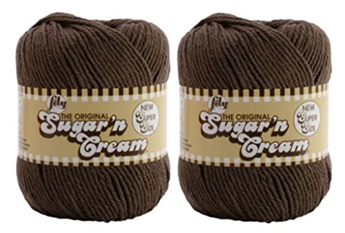 Lily Sugar 'N Cream Super Size Yarn 100% Cotton 4 oz Warm Brown Set of 2