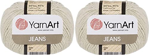 Amigurumi Cotton Yarn, YarnArt Jeans Yarn 55% Cotton 45% Acrylic Lot of 2 Skein 100gr 350yds Knitting Acrylic Cotton 2 Sport Yarn (03)