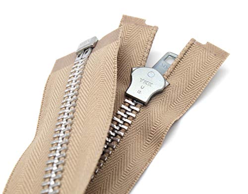 YKK #10 10 Inch to 36 Inch Aluminum Separating Jacket Zipper Extra Heavy Duty Metal Zippers for Sewing Coats Crafts (Beige - 573, 28 Inches)