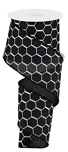 Craig Bachman Chicken Wire Canvas Wired Edge Ribbon - 10 Yards (Black, White, 2.5") - Craft Floral Arrangement Gift Wrapping Wired Edge Ribbon