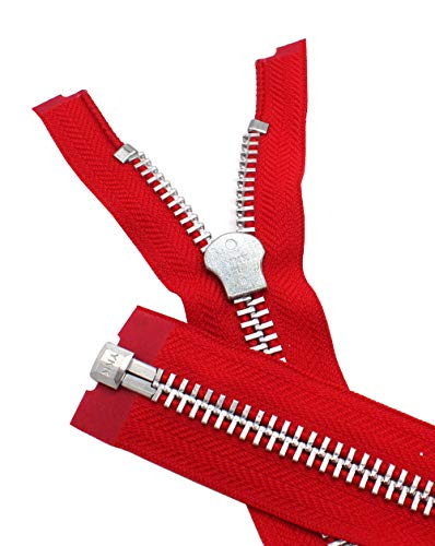 YKK #10 10 Inch to 36 Inch Aluminum Separating Jacket Zipper Extra Heavy Duty Metal Zippers for Sewing Coats Crafts (Red - 519, 29 Inches)