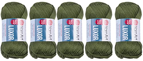 YarnArt Luxor Cotton, (5 Skeins Pack) 100% Mercerized Giza Cotton Yarn, Soft, Super Fino for Crochet and Knitting (5 x 1.76 Oz) / (5X 137 Yrds) (1239-Khaki)