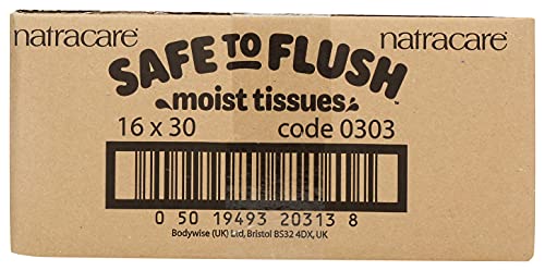Natracare Safe to Flush Moist Tissues, Made of 100% paper and an Organic and Natural formula with Aloe Vera and Witch Hazel, Sewer Safe, Flushable Wipes (480 Count)