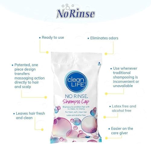 No-Rinse Shampoo Cap by Cleanlife Products (Pack of 6), Shampoo and Condition Hair with no Water or Rinsing - Microwaveable, Rinse-Free, Latex-Free and Alcohol-Free