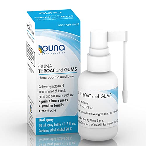 Guna Throat and Gums Homeopathic Soothing Throat Spray for Pain, Hoarseness, Swollen Tonsils, Toothache - 1.7 Ounce Oral Spray