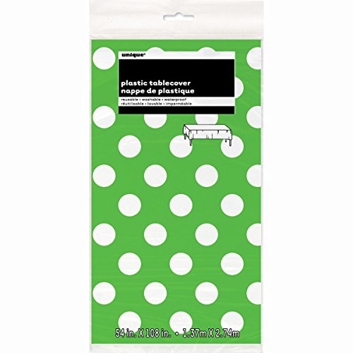 Polka Dot Plastic Tablecloth, 108" x 54", Lime Green