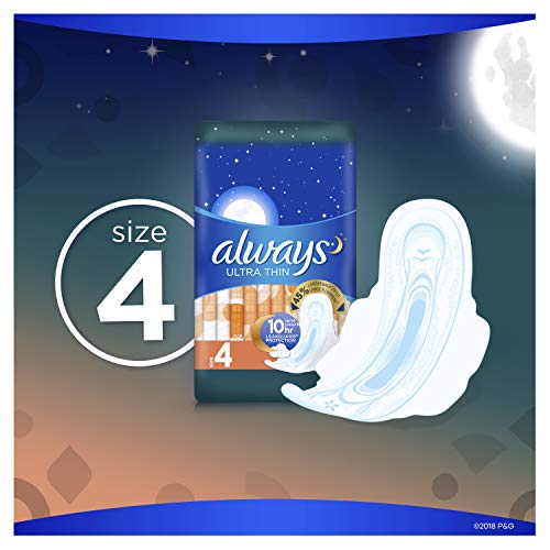 ALWAYS Ultra Thin Size 4 Overnight Pads With Wings Scented, 24 Count