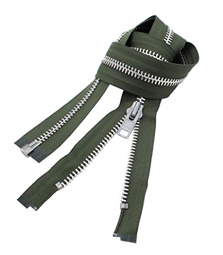 YKK #10 10 Inch to 36 Inch Aluminum Separating Jacket Zipper Extra Heavy Duty Metal Zippers for Sewing Coats Crafts (Olive Green - 567, 22 Inches)