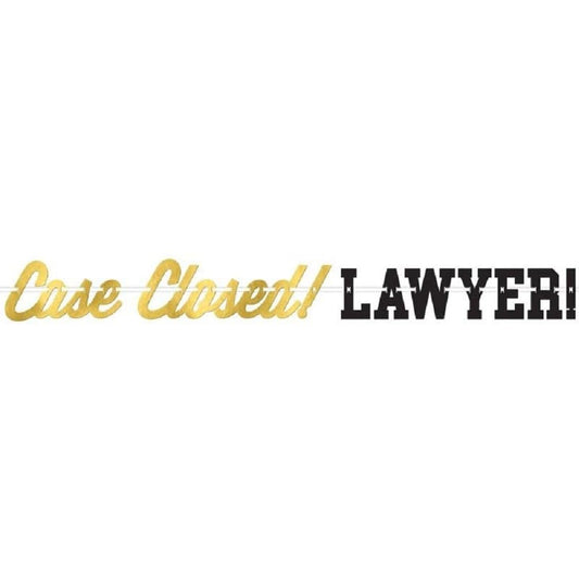 Law School Grad "Case Closed Lawyer" Gold & Black Foil Letter Ribbon Banner - 12ft (Pack Of 1) - Elegant Graduation Party Decor
