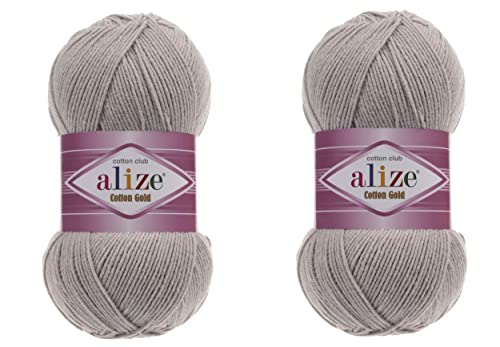 Alize Cotton Gold Yarn 55% Cotton 45% Acrylic Yarn Crochet Hand Knitting Art Lot of 2 Skeins 200gr 722yds (200-GREY)