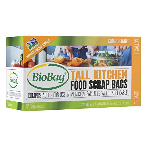 BioBag Compostable Tall 13 Gallon Food Waste Bags - 4 Count (Pack of 12)