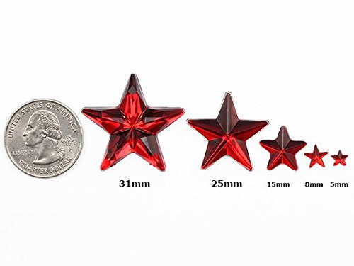 Allstarco Star Rhinestone Embelishments 25mm Flat Back Acrylic Plastic Gems for Jewelry, Crafts, Costumes, Invitations, Cosplay - 15 Pieces (Red Ruby H103)