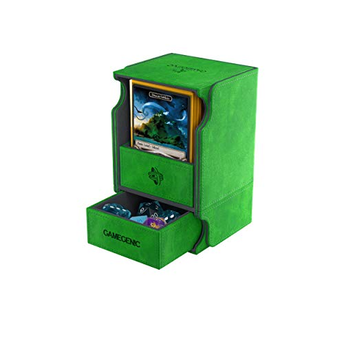 Gamegenic Watchtower 100+ Convertible Deck Box - Card Storage Box with Accessories Drawer and Card Holder, Holds 100 Double-Sleeved Cards and Accessories, Nexofyber, Green Color, Made