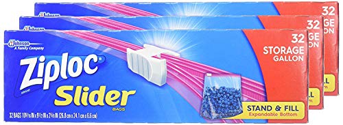 Ziploc Slider Storage Bags with New Power Shield Technology, For Food, Sandwich, Organization and More, Quart, 32 Count, Pack of 3 (96 Total Bags)