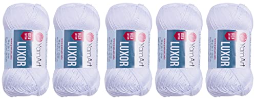 YarnArt Luxor Cotton, (5 Skeins Pack) 100% Mercerized Giza Cotton Yarn, Soft, Super Fino for Crochet and Knitting (5 x 1.76 Oz) / (5X 137 Yrds) (1200-White)