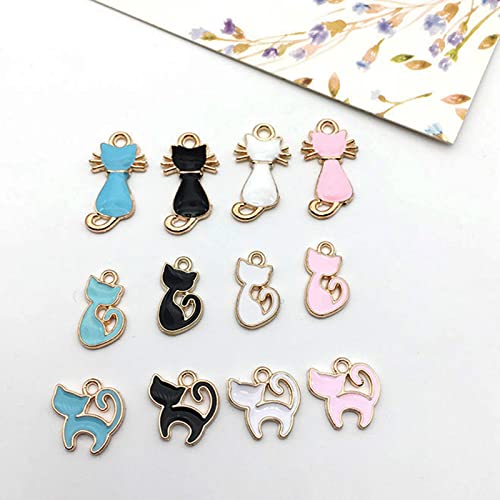 Cat Charms - 24 Pcs DIY Kitten Animals Mulicolor Pendants for Earrings Bracelets Necklaces Supplies Mixed Enamel Beads for Jewelry Making Earrings Decorations for Crafting Finding