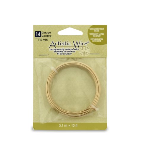 Artistic Wire 14 Gauge Tarnish Resistant Brass Craft Jewelry Wrapping Wire, Gold Color, 10 ft
