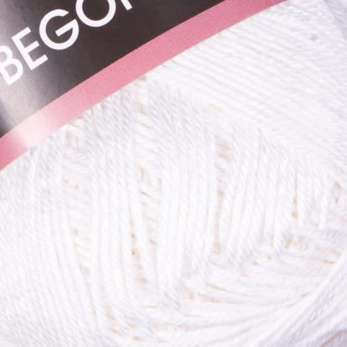 4 Skein (Pack) Yarnart Begonia Yarn, Total 7.05 Oz. 100% Mercerized Cotton, Each 1.76 Oz (50g) / 185 Yrds (169 m), Fine-Sport 2 (White - 003, 4 Pack)