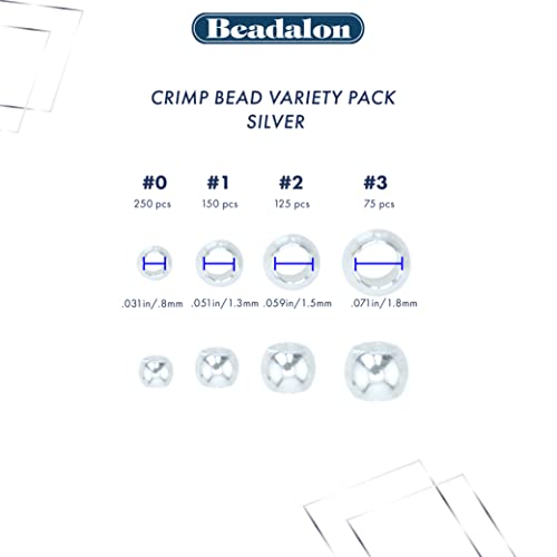 Beadalon Crimp Tube Assorted Sizes Variety Pack Silver Plated - 600 pcs, Size 1, 2, 3, 4, for Jewelry Making & Beading