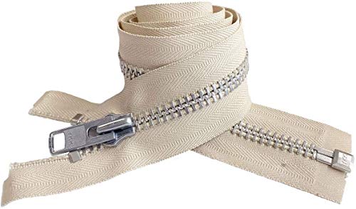 YKK #10 10 Inch to 36 Inch Aluminum Separating Jacket Zipper Extra Heavy Duty Metal Zippers for Sewing Coats Crafts (Lite Beige - 572, 12 Inches)