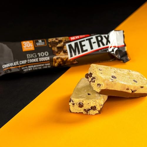 MET-Rx Big 100 Colossal Protein Bars, Chocolate Chip Cookie Dough Meal Replacement Bars, 9 Count (Pack of 1)