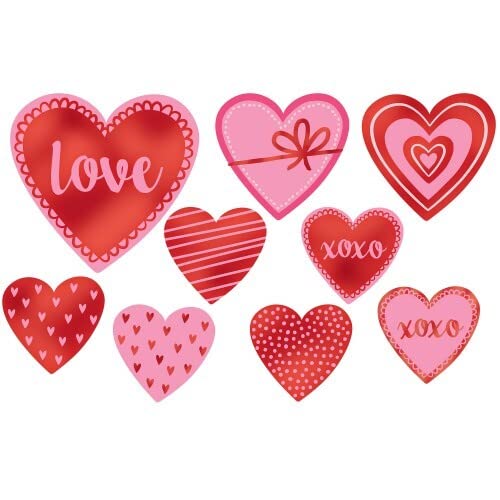 Assorted Valentine Heart Cutouts - 6.5"-12" (Pack of 9) | High-Quality Hot-Stamped Paper Material - Perfect For Romantic Celebrations, Themed Parties