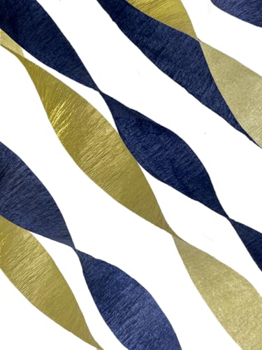 USA-Made Navy Blue and Gold Metallic Crepe Paper Streamers