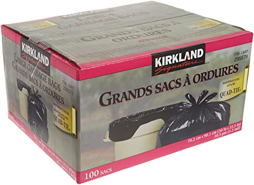 Kirkland Signature Large Quad-tie Garbage Bags, 76.2 cm × 90.1 cm (30 in × 35.5 in), Pack of 100
