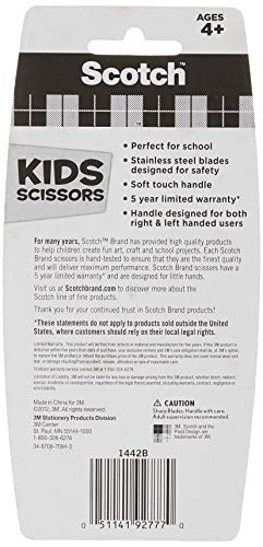Scotch 5" Soft Touch Blunt Kid Scissors, Magenta, Ideal for School and At-Home Crafting Projects (1442B)