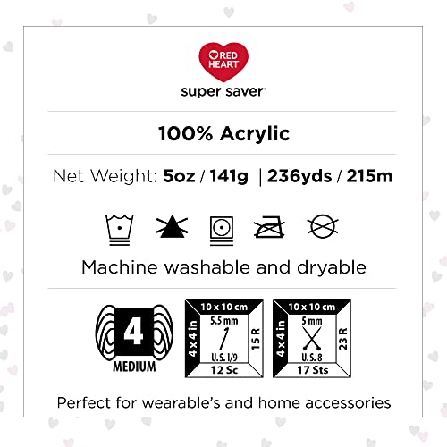 Red Heart Super Saver Lapis Yarn - 3 Pack of 5oz/142g - Acrylic - 4 Medium (Worsted) - 364 Yards - Knitting/Crochet
