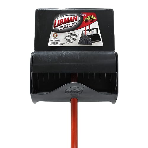 Libman Commercial 919 Lobby Dust Pan and Broom Set (Open Lid), Black/Red (Pack of 2)