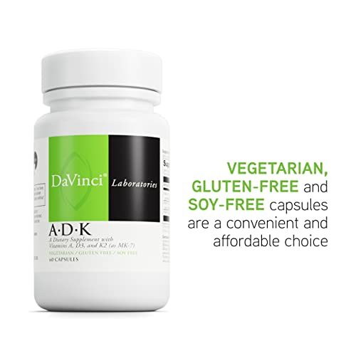 DAVINCI Labs ADK - Helps Support Bone, Heart & Immune Health* - Dietary Supplement with Vitamins A, D3 & K2 (as MK-7) - Vegetarian, Gluten Free & Soy Free - 60 Capsules