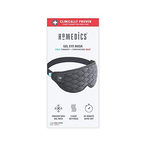 HoMedics Gel Eye Mask, Cold Therapy for Headache and Migraine Pain Relief, 3 Heat Settings with Auto-Off Timer, Weighted for Calming Comfort, Adjustable Size, Black