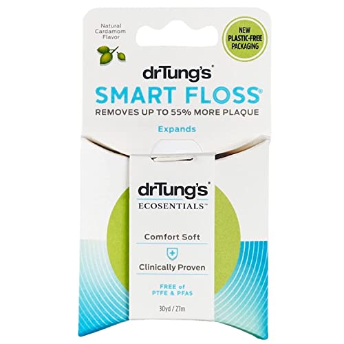 DrTung's Smart Floss - Natural Floss, PTFE & PFAS Free Floss, Gentle on Gums, Expands & Stretches, BPA Free Floss - Natural Dental Floss Cardamom Flavor (Pack of 5)