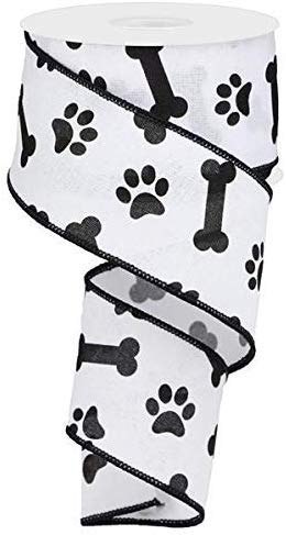 Craig Bachman Paw Print & Dog Bone Wired Edge Ribbon, 10 Yards (White, Black, 2.5 Inch) Craft Floral Arrangement Gift Wrapping Wired Edge Ribbon