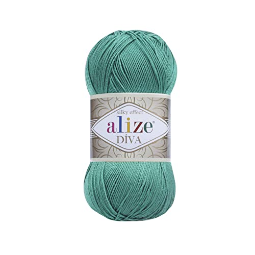 Alize Diva Silky Effect Hand Knitting Yarn Microfiber Acrylic Yarn Thread Crochet Art Lace Craft Lot of 5 skeins 500gr 1915 yds Hand Knitting Yarn (610- Jade)
