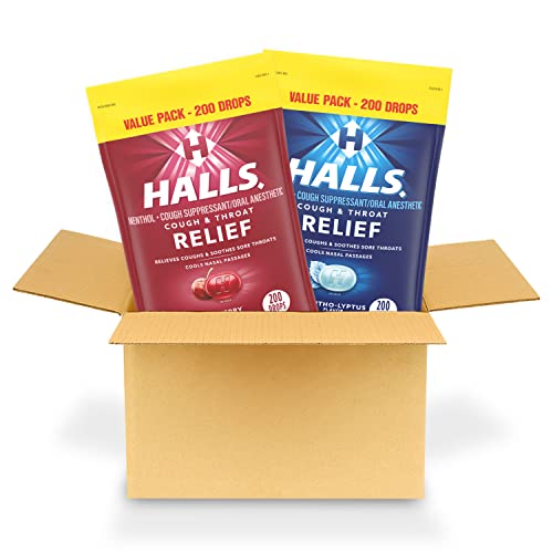 HALLS Relief Variety Pack, Cherry and Mentho-Lyptus Cough Drops, 2 Value Packs of 200 Drops (400 Drops Total)