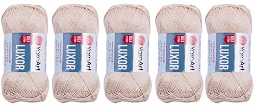 YarnArt Luxor Cotton, (5 Skeins Pack) 100% Mercerized Giza Cotton Yarn, Soft, Super Fino for Crochet and Knitting (5 x 1.76 Oz) / (5X 137 Yrds) (1202-Beige)
