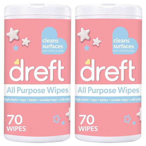 Dreft All Purpose Baby Cleaning Wipes, Formulated with Care, Great for Car Seat, Highchair, Baby Toys and More, 70 Count (Pack of 2)