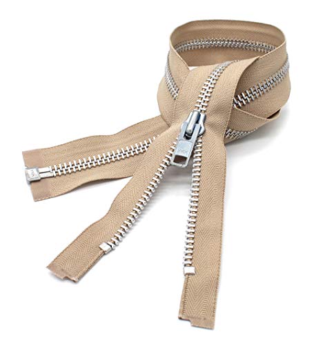 YKK #10 10 Inch to 36 Inch Aluminum Separating Jacket Zipper Extra Heavy Duty Metal Zippers for Sewing Coats Crafts (Beige - 573, 28 Inches)