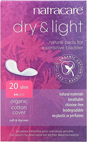 Natracare Dry & Light, Slim, Natural and Absorbent Pads with Organic Cotton Cover for Light Urinary Incontinence (6 Pack, 120 Pads Total)