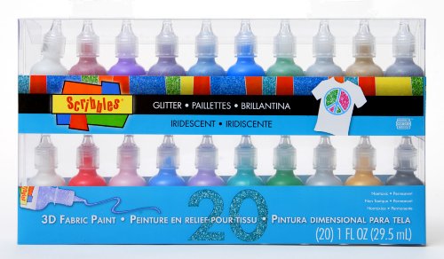 Bulk Buy: Scribbles Glitter 3D Paint Glitter - Pack of 20 Glitter, Nontoxic & Permanent Dimensional Paints for Fabrics, T-shirts, Backpacks, Posters, Glass, Wood and More