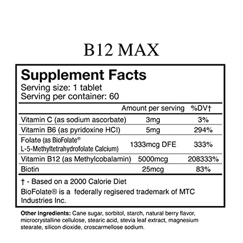 Wellgenix Bio-Available Sublingual B12 Max - Formulated for High Absorption - Nutritional Multivitamin B12, B6, Folate - Fast Dissolve (60 Ct) 2 Pack