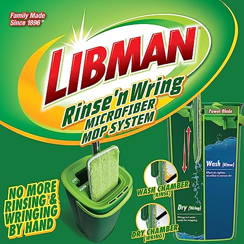 Libman Rinse 'n Wring Mop and Bucket System | Microfiber Floor Mop | Hardwood Floor Cleaner | Wet & Dry Mop | Clean & Dirty Water Chambers | Power Blades | 2 Total Microfiber Pads,Green