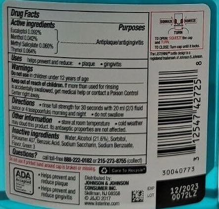 Listerine Antiseptic Mouthwash, Cool Mint, 500-ml Bottles (Pack of 4)