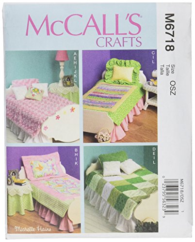 McCall's Patterns M6718 Bed Mattress and Bedding Ensemble for 18-Inch Doll, Table Skirt, Lamp and Night Stand Sewing Template, One Size Only