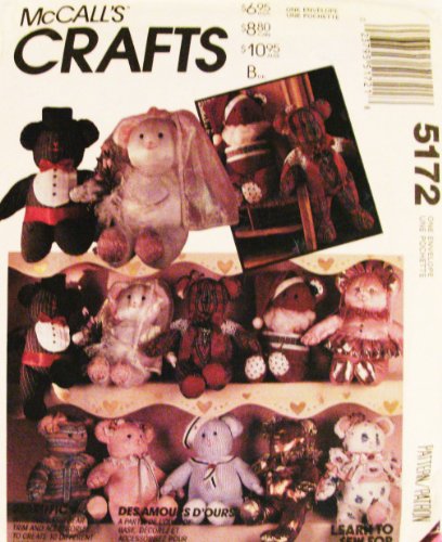 McCall's Crafts Sewing Pattern 5172 ~ 10 Teddy Bears: Ballerinca, Rosebud, Tuxedo, Bride, Groom, Victorian, Lace, Holiday, Sailor, Santa, Glamour