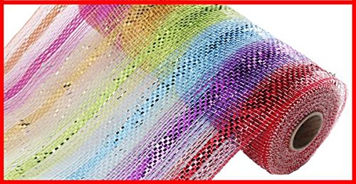 Multi Color Deco Poly Mesh Ribbon 10 Inch x 30 Feet | Red Purple Turquoise Green Orange Pink